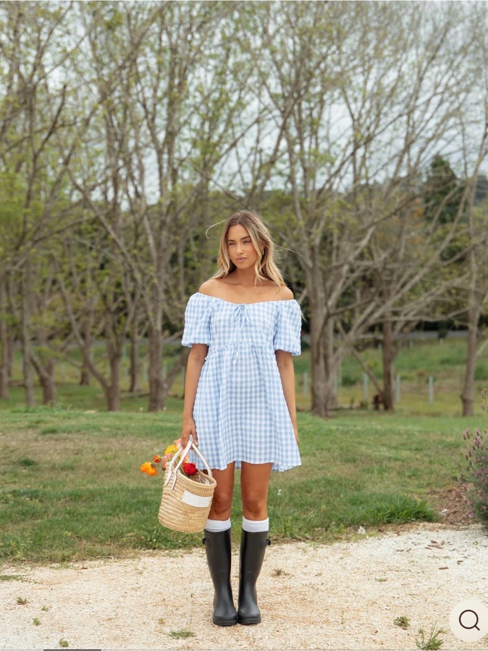 Petal & Pup Dorothea Mini Dress Blue Gingham Puff Sleeve Size S Cottagecore